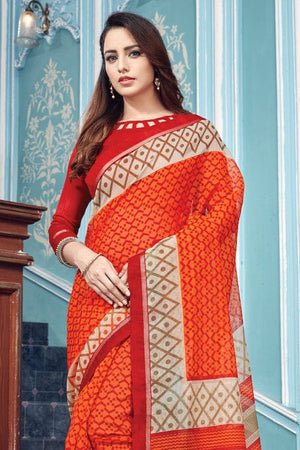 orange cotton saree