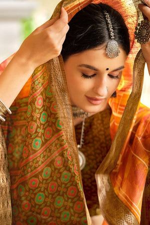orange cotton saree