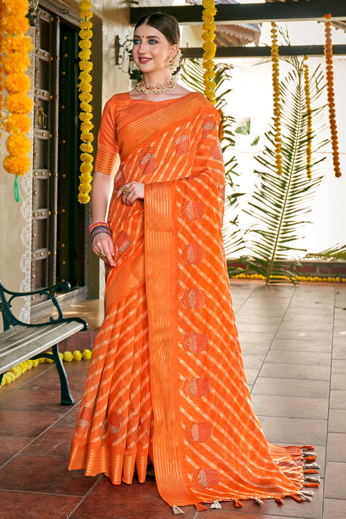 orange cotton saree