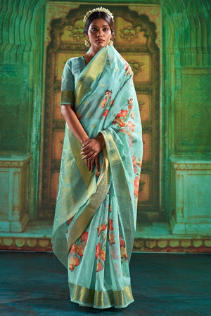 Turqoise Blue Cotton Saree