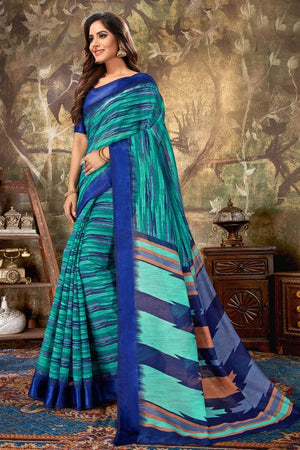 Turquoise Blue Cotton Saree