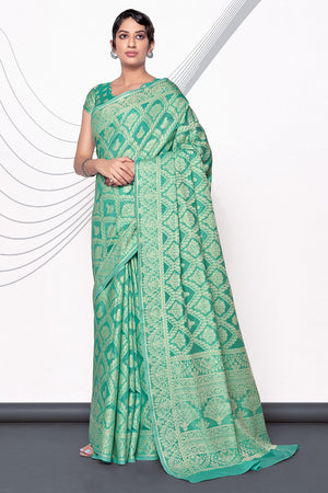 Turquoise Cotton Saree