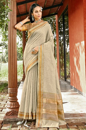 Vivid Grey Cotton Saree