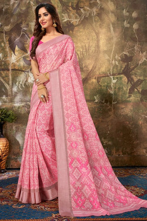 Watermelon Pink Cotton Saree