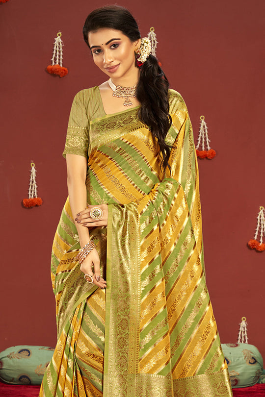 Yellow Green Dual Tone Cotton Saree