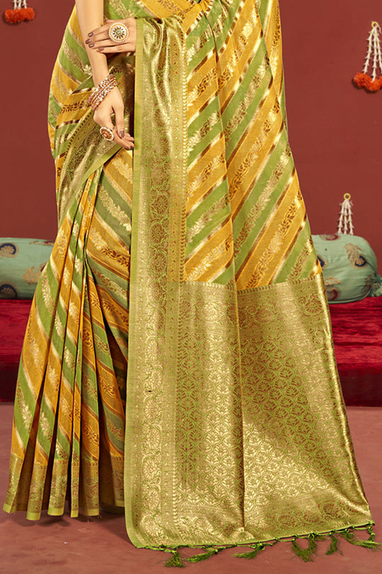 Yellow Green Dual Tone Cotton Saree