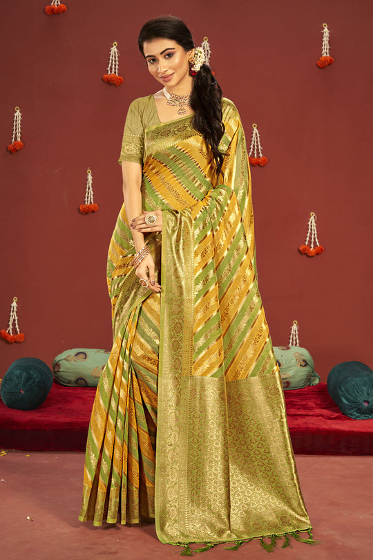 Yellow Green Dual Tone Cotton Saree