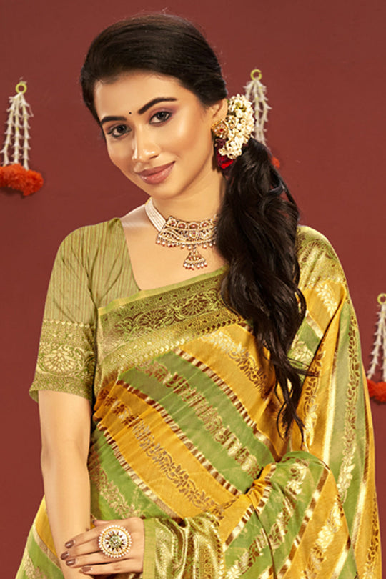 Yellow Green Dual Tone Cotton Saree