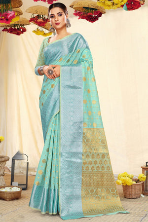 Arctic Blue Cotton Silk Saree