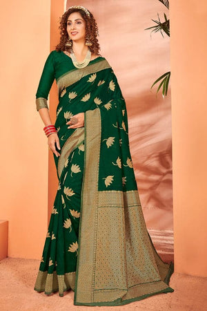 Cadmium Green Cotton Silk Saree