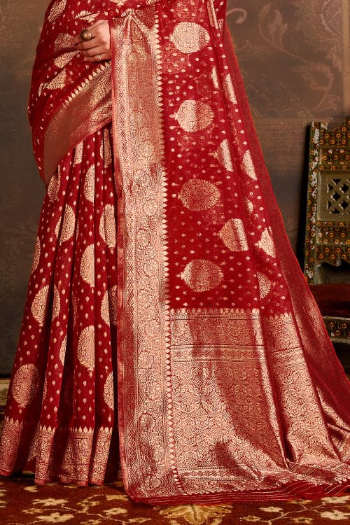 red cotton silk saree