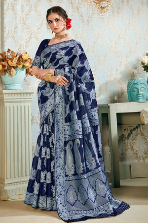 Dark Blue Cotton Silk Saree