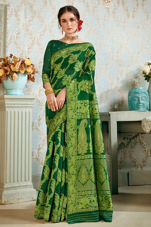 Fern Green Cotton Silk Saree