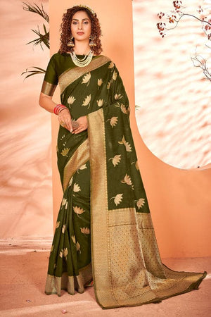 Forest Green Cotton Silk Saree