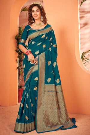 French Blue Cotton Silk Saree