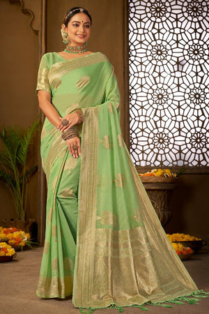 Light Green Cotton Silk Saree