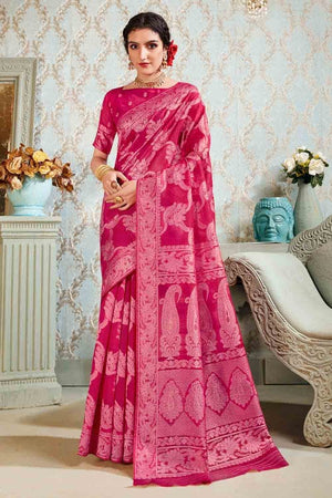 Magenta Pink Cotton Silk Saree