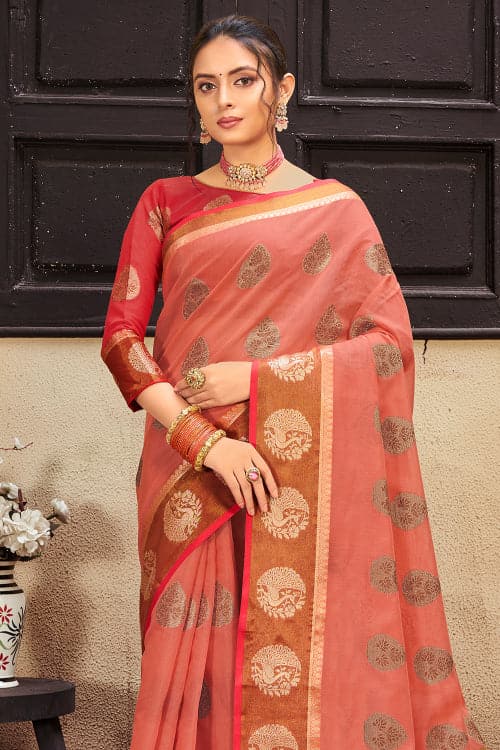 peach saree, cotton sarees for summer