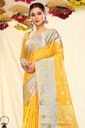 yellow cotton silk saree