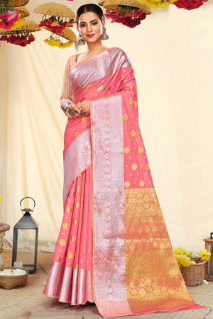 Rouge Pink Cotton Silk Saree