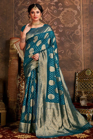 Sapphire Blue Cotton Silk Saree