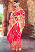 Amaranth red woven designer banarasi saree with embroidered silk blouse - Wedding sutra collection - Buy online on Karagiri - Free shipping to USA