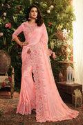 Buy Baby pink designer embroidered saree  online at best price -karagiri