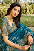 Designer Banarasi Saree Bahama Blue And Grey Designer Banarasi Saree saree online