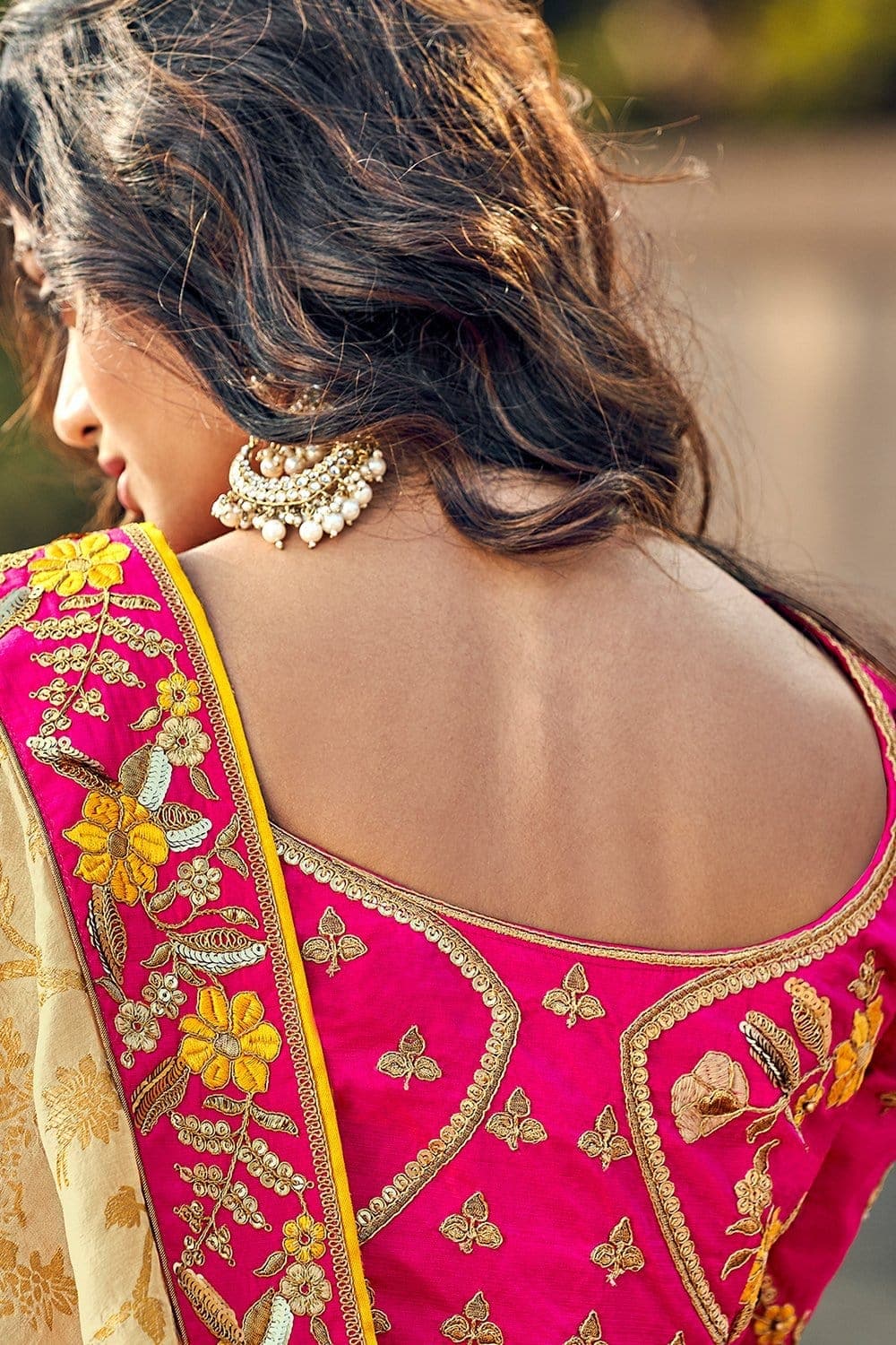 Banana yellow woven designer banarasi saree with embroidered silk blouse - Wedding sutra collection - Buy online on Karagiri - Free shipping to USA