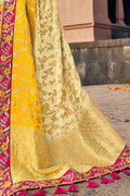 Banana yellow woven designer banarasi saree with embroidered silk blouse - Wedding sutra collection - Buy online on Karagiri - Free shipping to USA