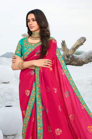 Beautiful Cerise Pink Zari Woven Designer Banarasi Saree