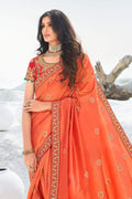 Designer Banarasi Saree Beautiful Coral Orange Zari Woven Designer Banarasi Saree saree online