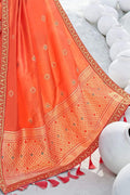 Designer Banarasi Saree Beautiful Coral Orange Zari Woven Designer Banarasi Saree saree online