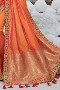 Designer Banarasi Saree Beautiful Goldfish Orange Zari Woven Designer Banarasi Saree saree online