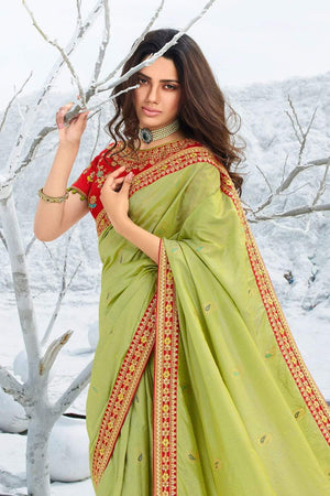 Beautiful Pale Green Zari Woven Designer Banarasi Saree