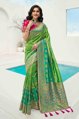 Beautiful Pastel Green Designer Banarasi Saree
