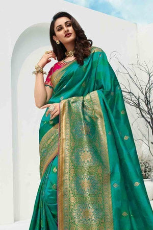 Beautiful Persian Green Designer Banarasi Saree