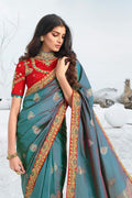 Designer Banarasi Saree Beautiful Turkish Blue Zari Woven Designer Banarasi Saree saree online