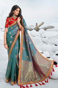 Designer Banarasi Saree Beautiful Turkish Blue Zari Woven Designer Banarasi Saree saree online