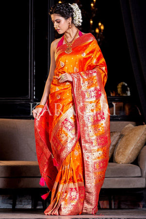 Begonia Orange Banarasi Saree