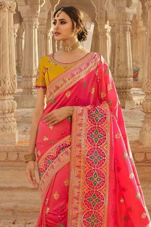 Brick Pink Banarasi Saree- Designer wedding Saree