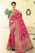 Bridal pink designer banarasi saree with embroidered silk blouse - Wedding sutra collection - Buy online on Karagiri - Free shipping to USA