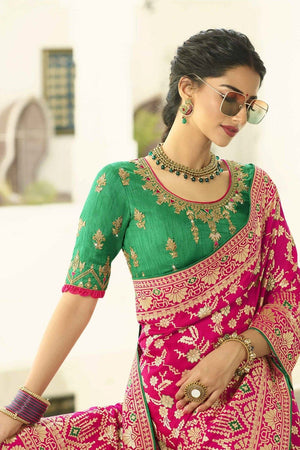 Bridal Pink Designer Banarasi Saree With Embroidered Silk Blouse