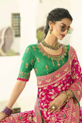 Designer Banarasi Saree Bridal Pink Designer Banarasi Saree With Embroidered Silk Blouse saree online