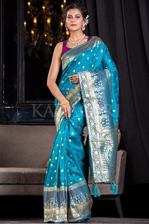 Bright Blue Banarasi Saree