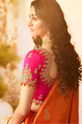 Designer Banarasi Saree Bright Orange Woven Designer Banarasi Saree With Embroidered Silk Blouse - Wedding Wardrobe Collection saree online