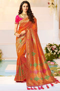 Designer Banarasi Saree Bright Orange Woven Designer Banarasi Saree With Embroidered Silk Blouse - Wedding Wardrobe Collection saree online
