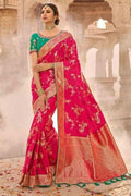 Cerise Pink Banarasi Saree- Designer wedding Saree
