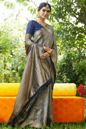 Cobalt Blue Designer Banarasi Saree