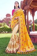 Designer Banarasi Saree Creamy Yellow Woven Designer Banarasi Saree With Embroidered Silk Blouse saree online